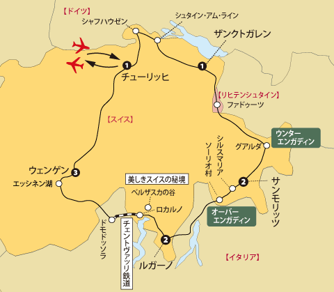 スイス東部とウェンゲン地図sp